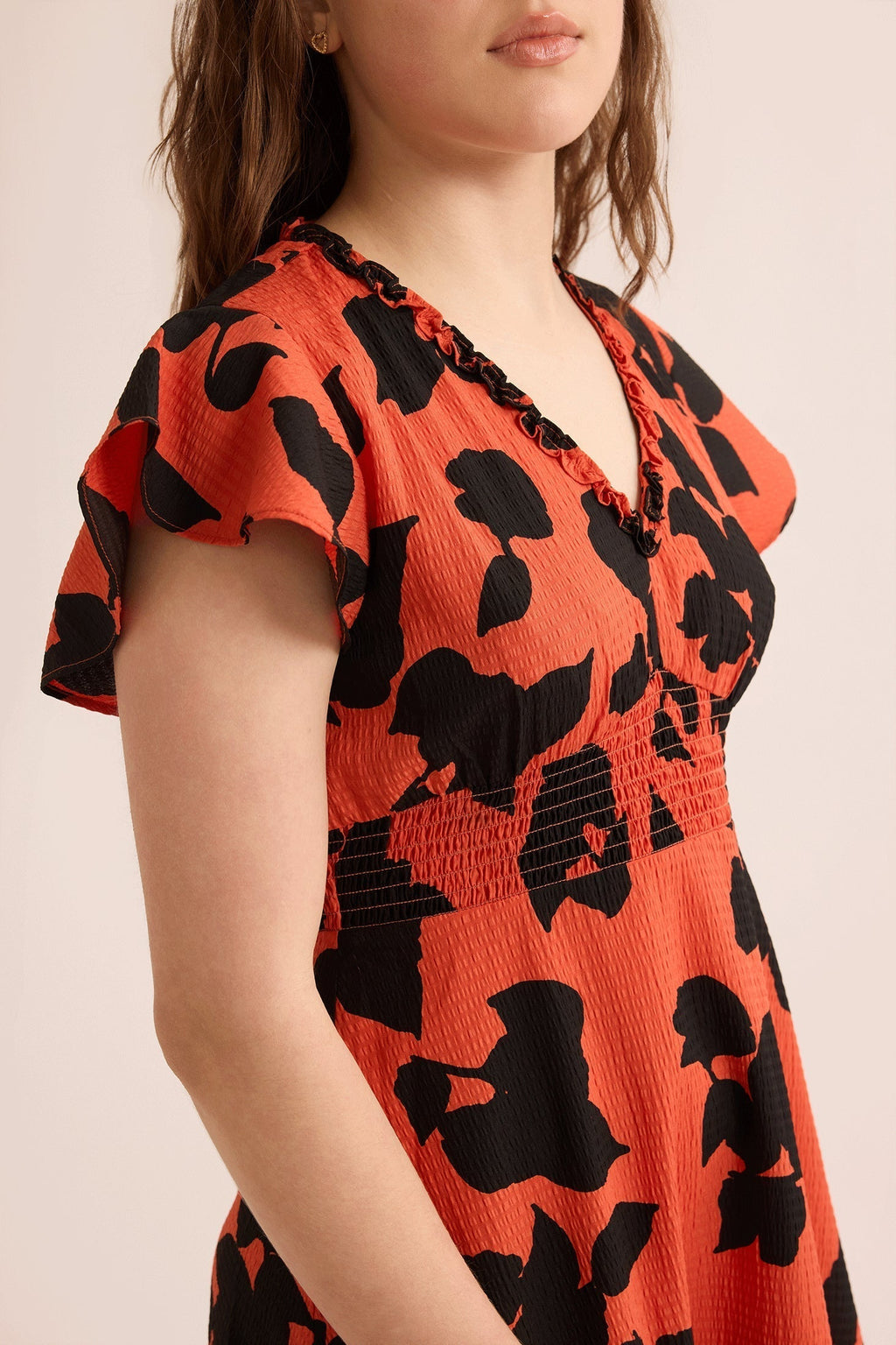 Jungle Serenade Empire Waist Dress In Orange