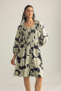 Wildmint Ruffle Smocking Dress in  Beige & Light Cream