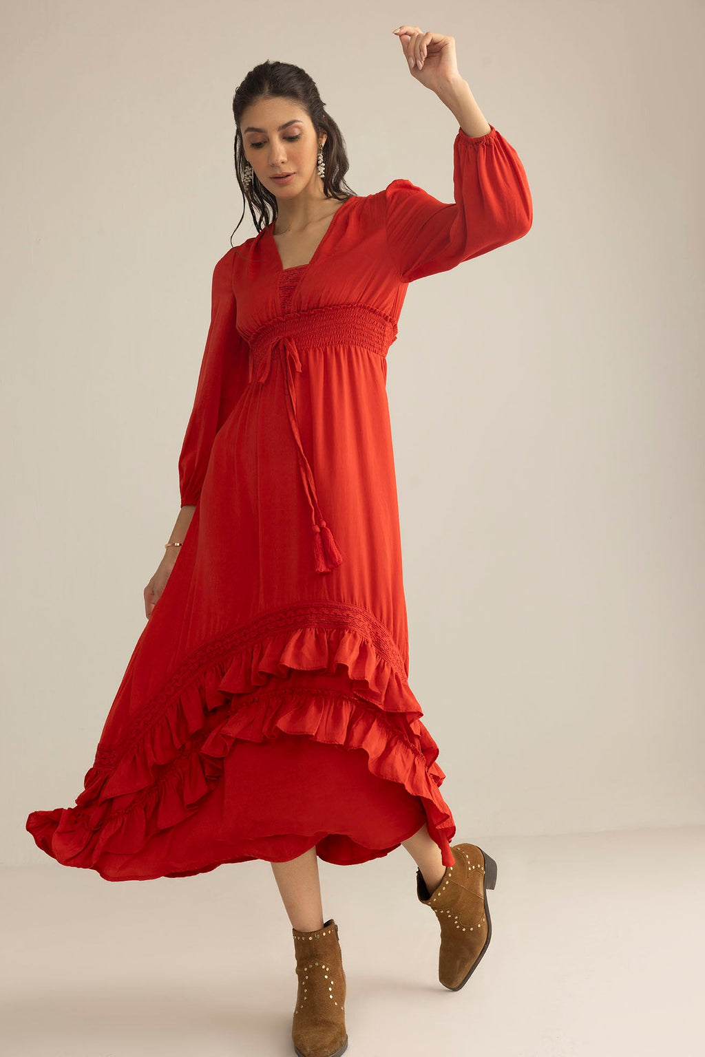 Rumba Rouge Satin Dress in Spiced Red
