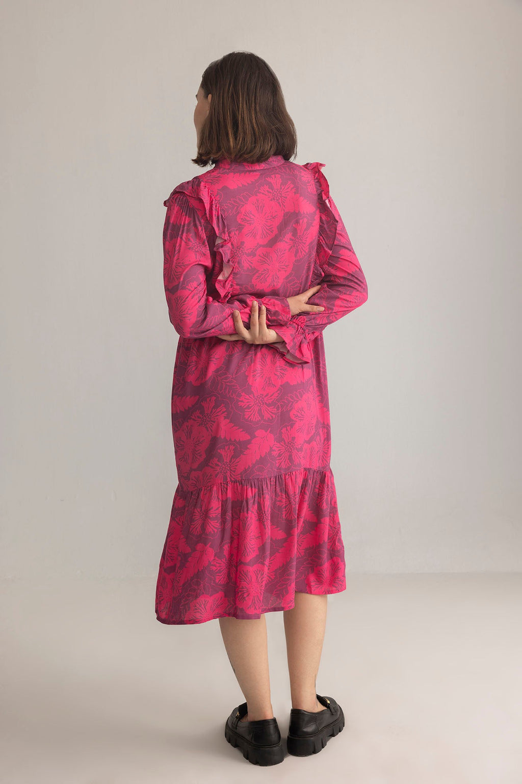 Spring Carnival Ruffle Dress in boysenberry color