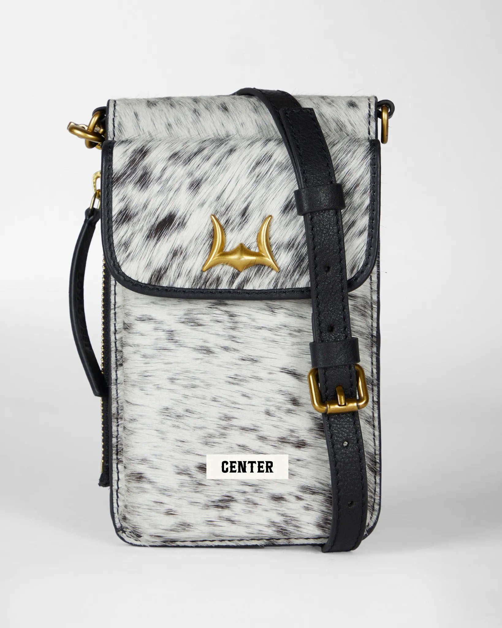 Loyal West SHELL PHONE BAG IN BLACK AND WHITE COWHIDE