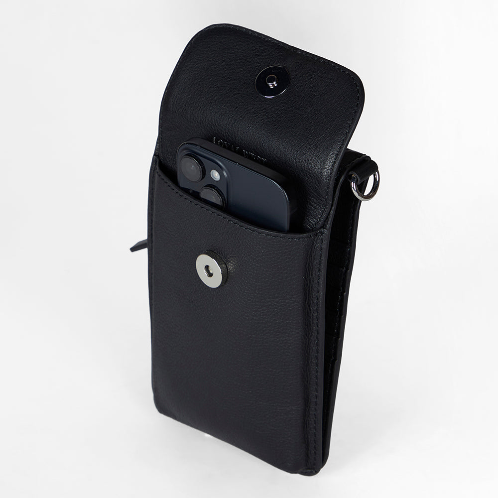 Loyal West SHELL PHONE BAG IN CALF LEATHER -BLACK