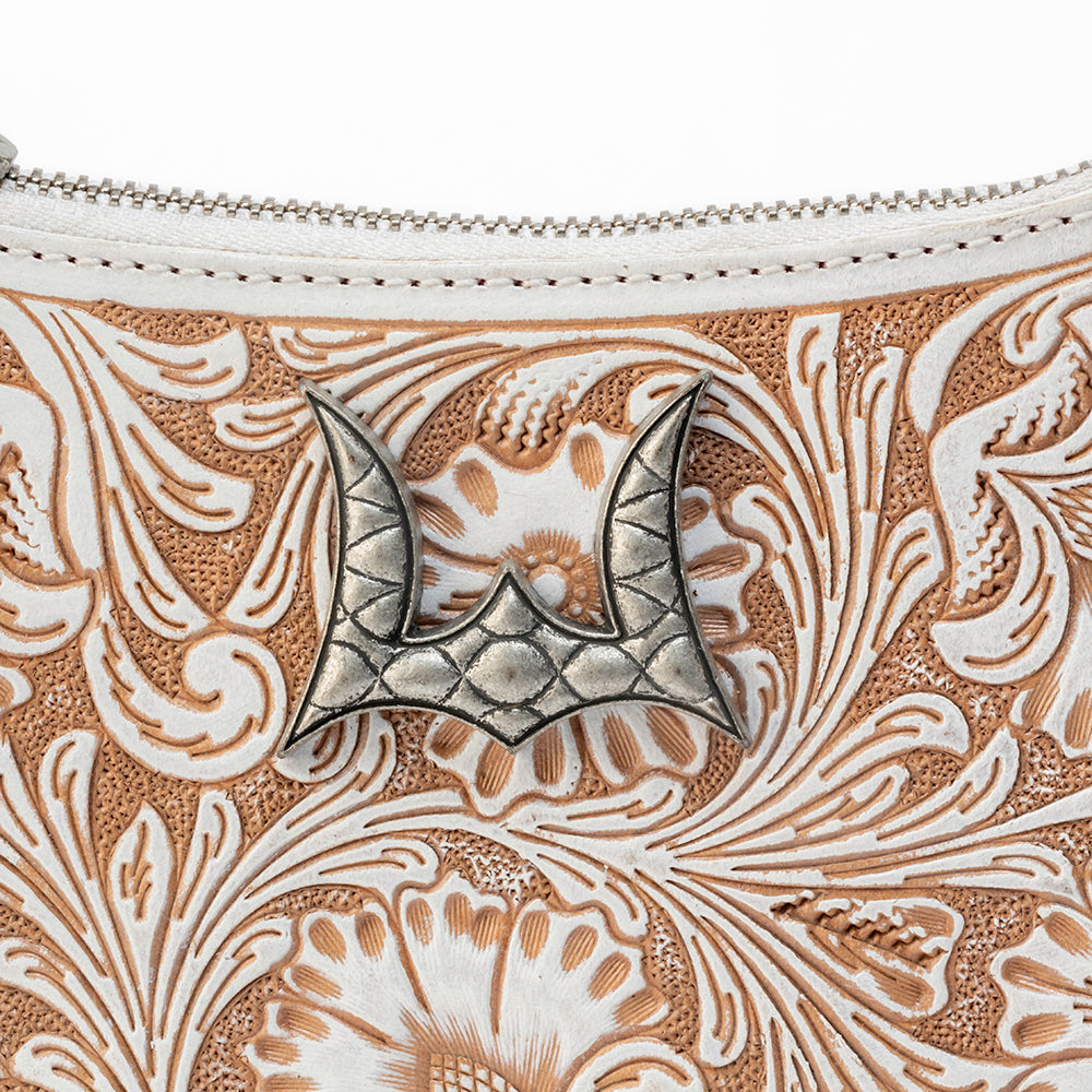 Loyal West DANNIA MEDIUM PURSE - IVORY DUST  HANDTOOLED LEATHER AND CALFSKIN