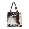 Myra Mesa Trail Patchwork Hairon Tote Bag for Women Rustic Cowhide Design, Brown Leather Handles for Everyday Utility