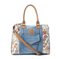 Myra Crimson Glade Floral Canvas Tote Bag - Dual Handle Leather Strap Upcycled Denim Bag for Fun Outings