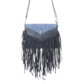 Wild West Fringe Leather Crossbody Bag in Ash Denim