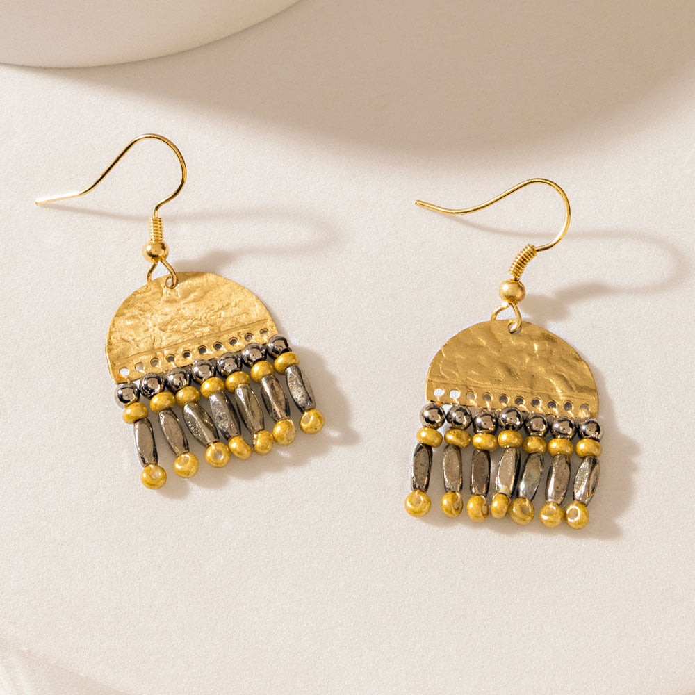 Myra Half Moon Bloom Earrings in Prairie Brass