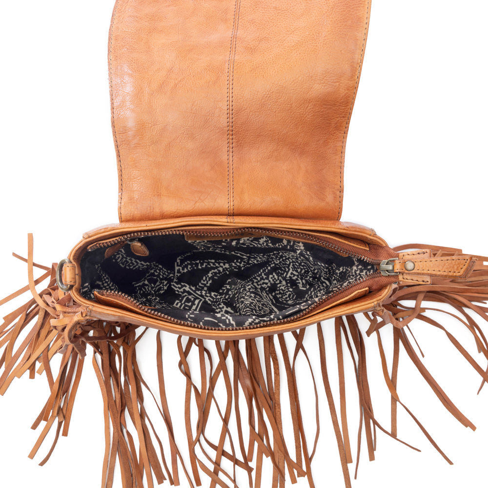 Myra Festival Ember Studded Leather Bag with Fringes in Western Clay