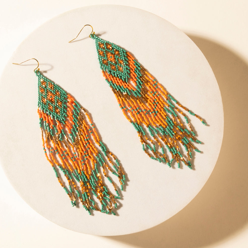 Myra Sundance Ember Beaded Fringe Earrings in Gilded Coral
