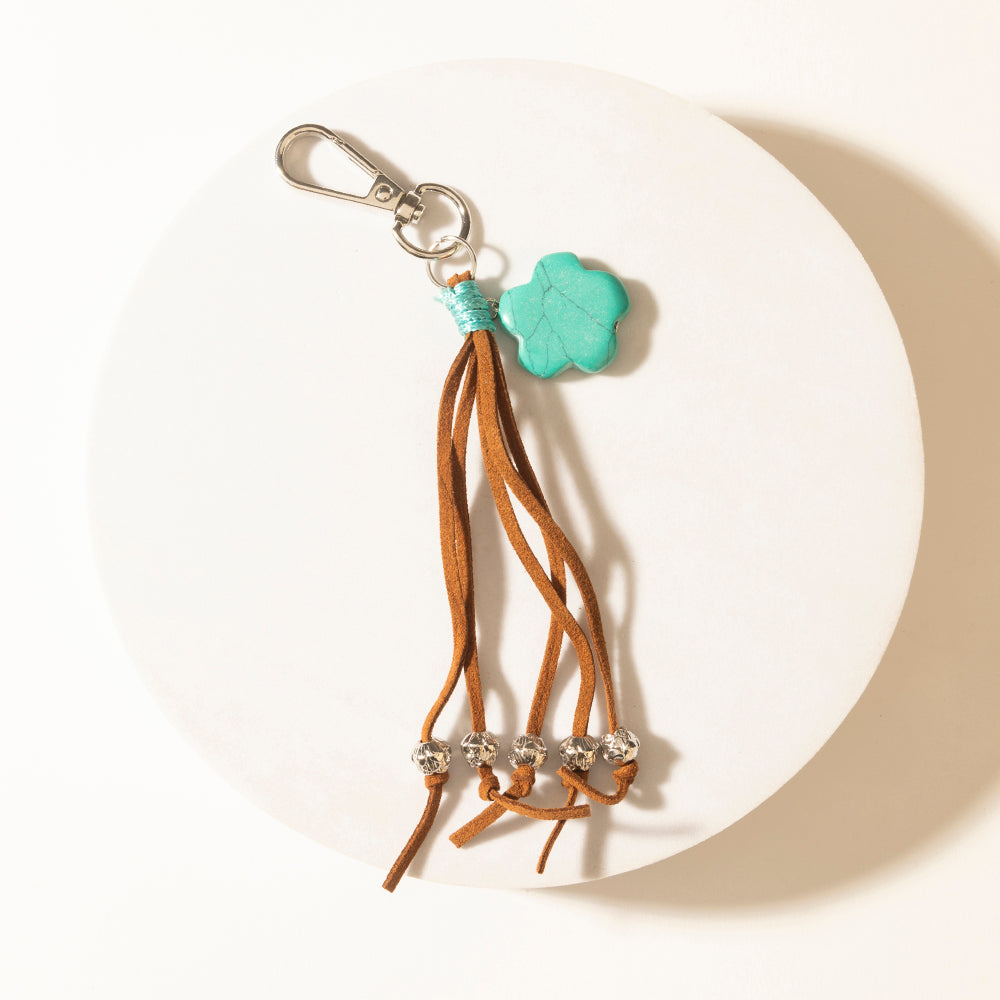 Myra Rangeflower Tassel Charm Keychain in Suede Brown
