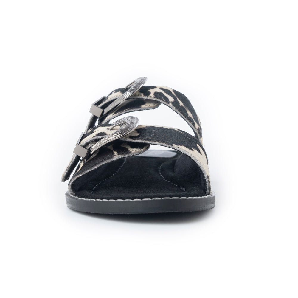 Myra Midnight Grove Hairon Leather Sandals in Ranch Ivory