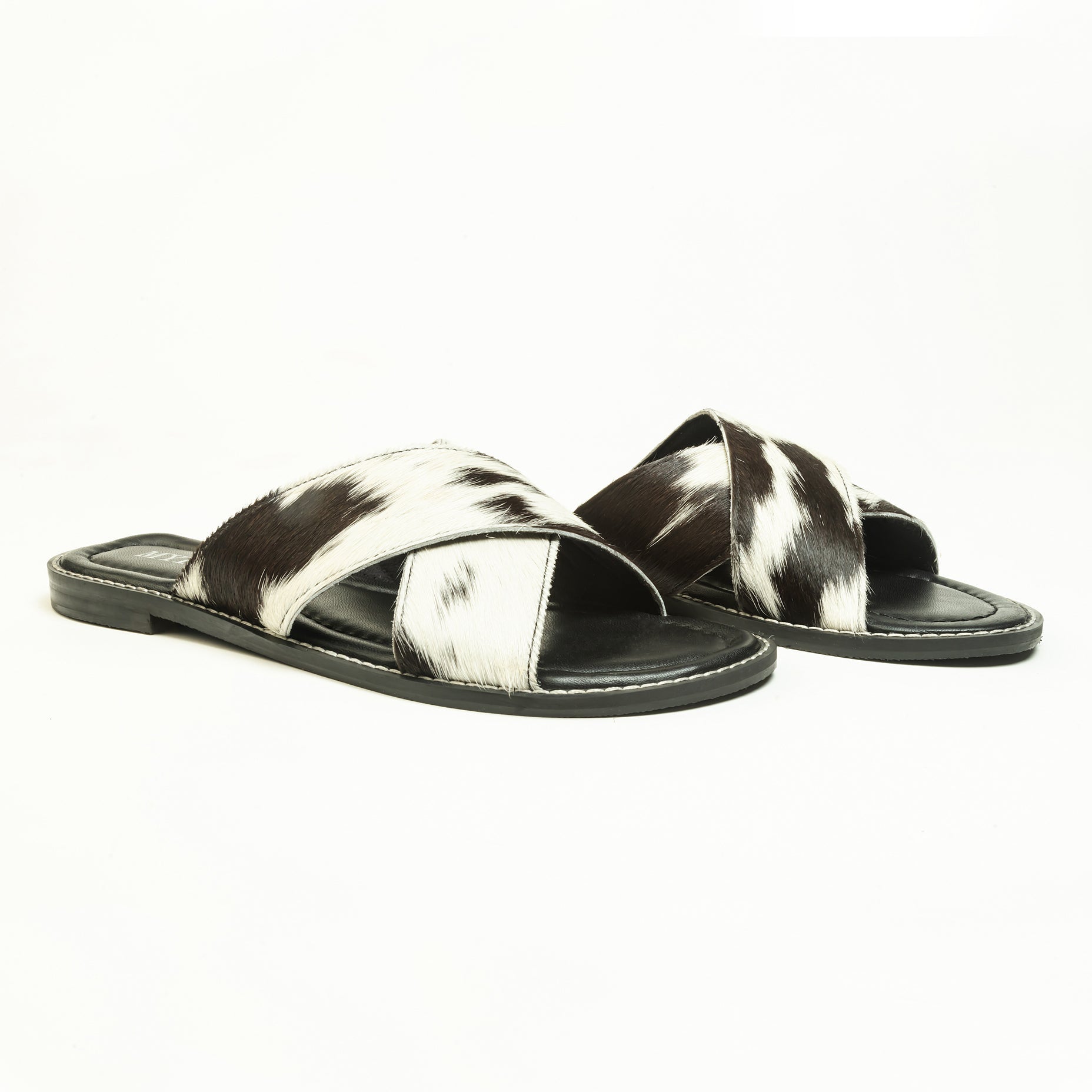 Myra El Paso Dawn Hairon Leather Sandals in Speckled White