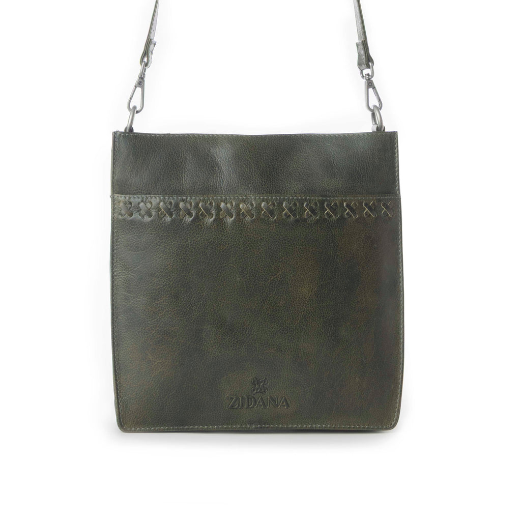 Myra Zidana Mirelle Woven Veg Tanned Leather Sling Bag in Oliva Nero