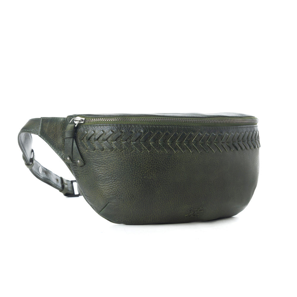 Myra Zidana Amarillo Handstitched Veg Tanned Leather Fanny Pack in Saddle Moss