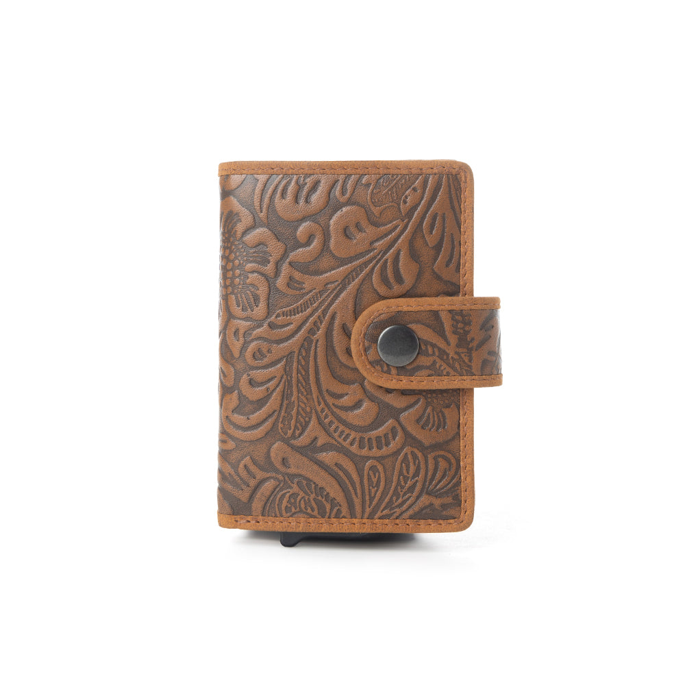 Myra Wild Rose Leather Credit Card Holder in Rustwood Floral