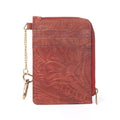 Myra Summer Grove Embossed Leather Credit Card Holder in Burnt Crimson