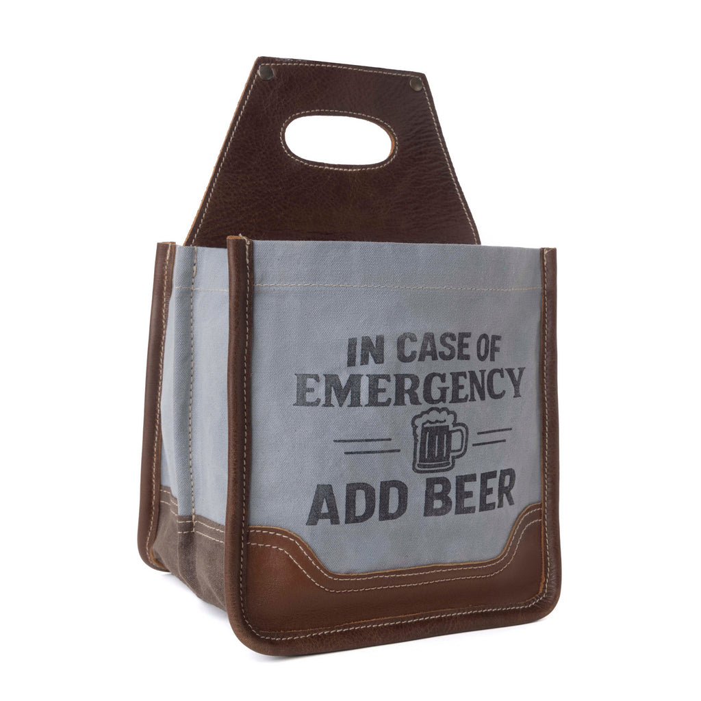 Myra Barrelcut Leather & Canvas Beer Holder in Cedar White