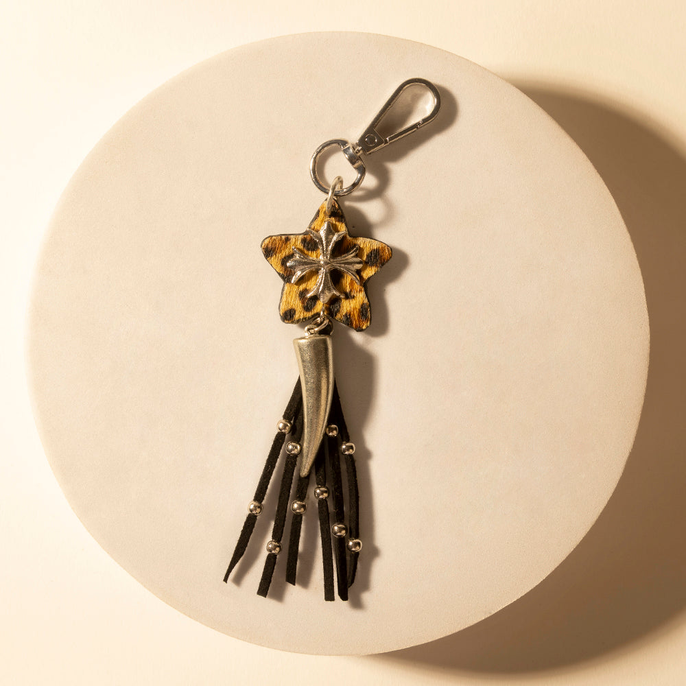 Myra Rodeostar Fringe Keychain in Desert Hide Mix
