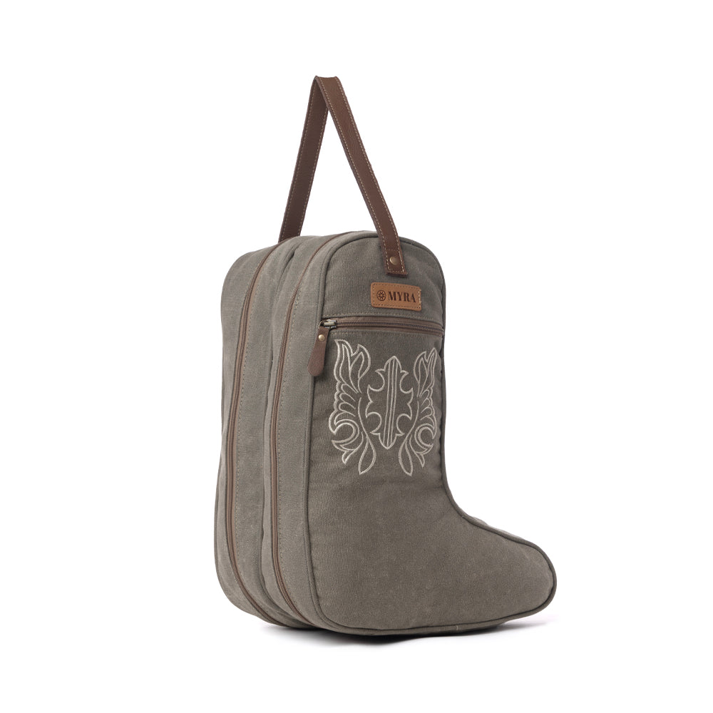 Myra Sunstone Cotton & Leather Boot Bag in Clay Fern