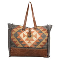 Myra Cosmopolitan Weekender Tote Bag Fringed Edges, Aztec Print Design with Buckle Flap Closure for Travel