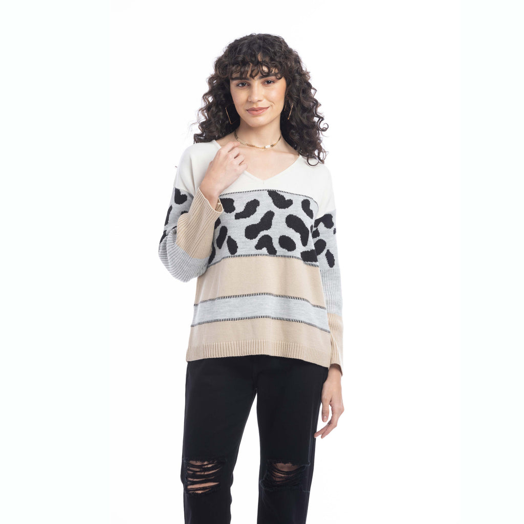 Poppy Animal Print Accent Sweater