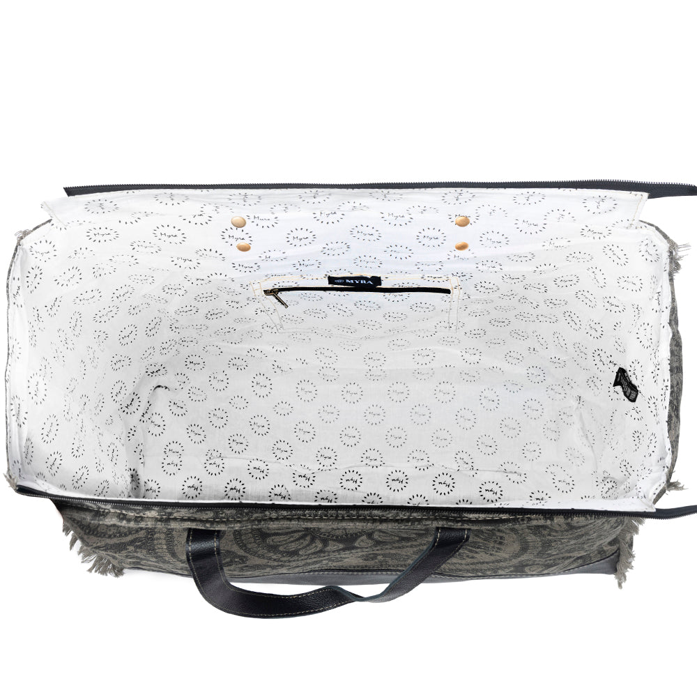 Myra Carmela Printed Canvas Weekender Bag â€“ Leather Handles with Buckle Strap, Spacious Travel Tote for Western Getaways
